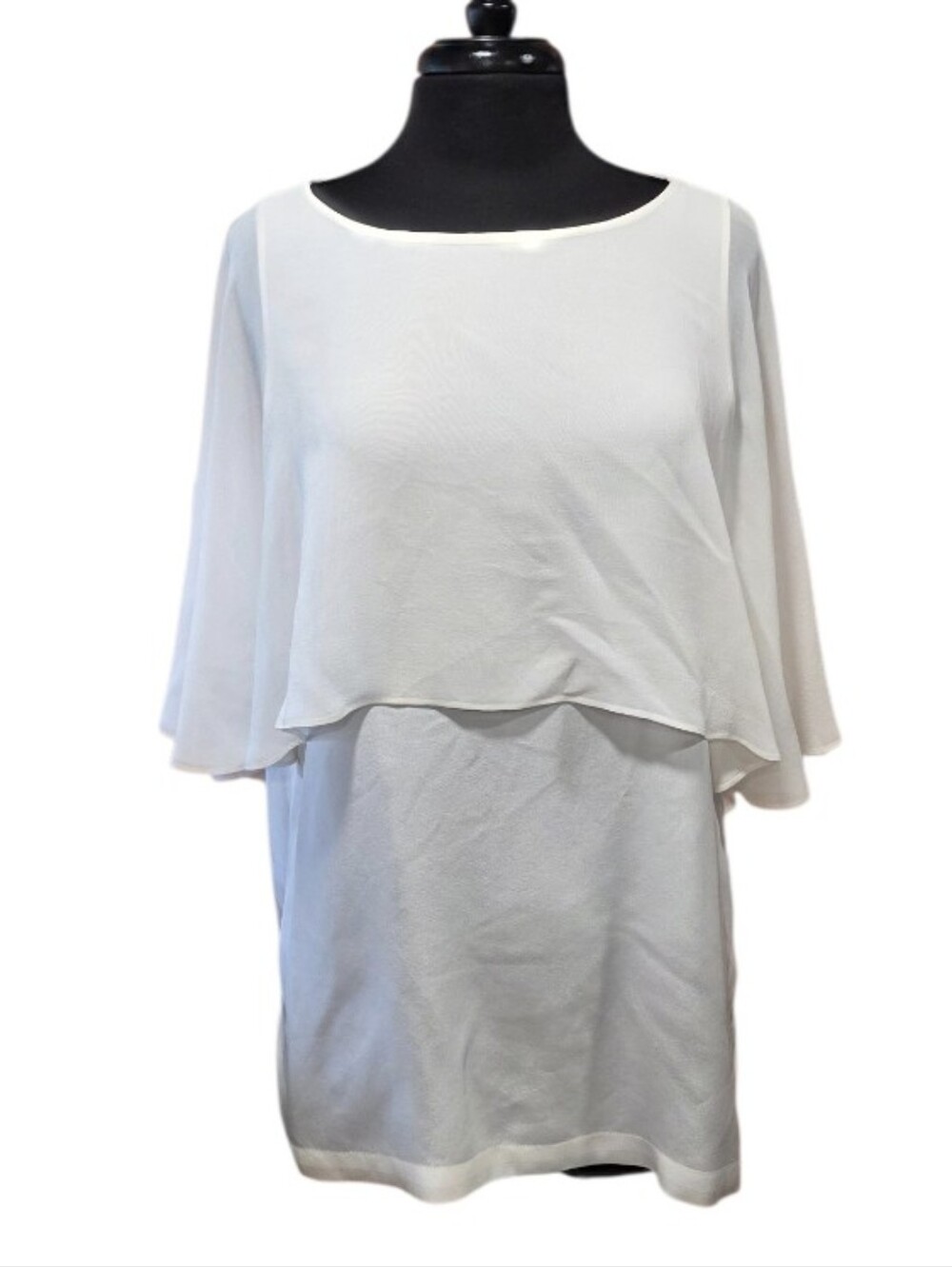 Doncaster Silk Poncho Tank Top White Layered Cape-Sleeve Camisole 10